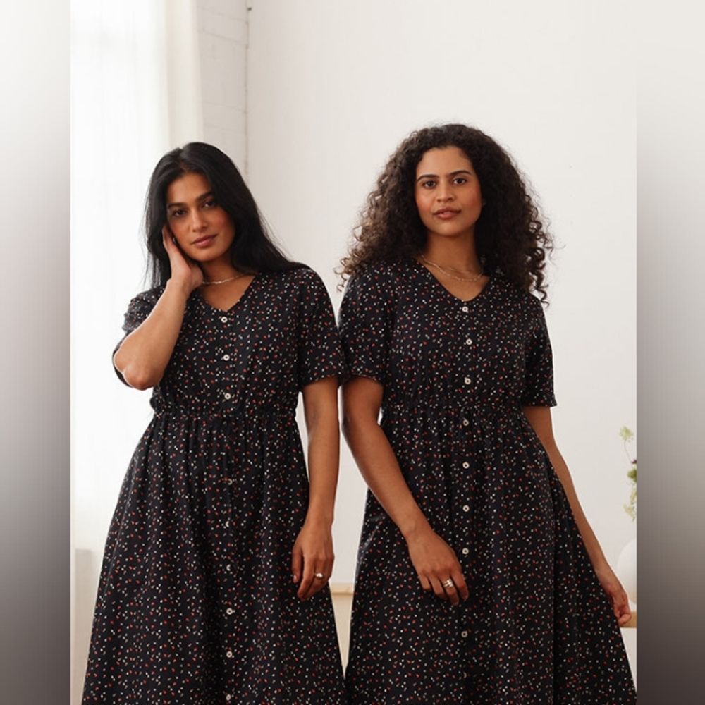 Tradlands Dress Nell Midi Small Black Floral Print